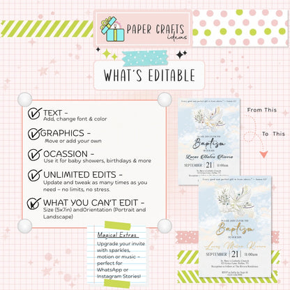 Celestial Baptism Invitation | Editable Christening Template | Baby Boy or Girl Printable Invite | Instant Download