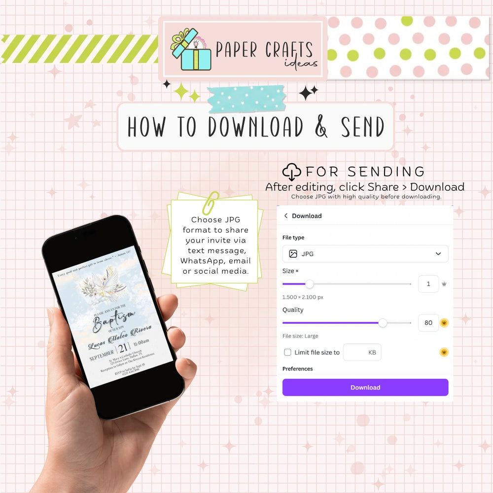 Celestial Baptism Invitation | Editable Christening Template | Baby Boy or Girl Printable Invite | Instant Download