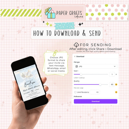 Celestial Baptism Invitation | Editable Christening Template | Baby Boy or Girl Printable Invite | Instant Download