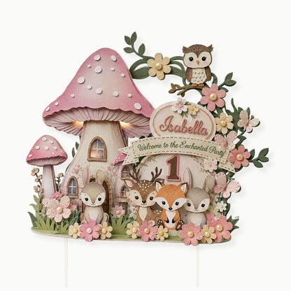 enchanted woodland lighted cake topper personalized with name and age