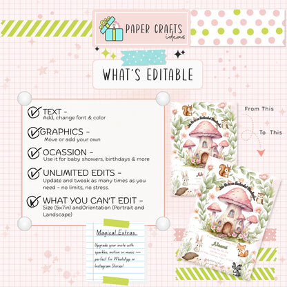 enchanted woodland birthday invitation personalized with fairy garden theme and woodland animals for girls party