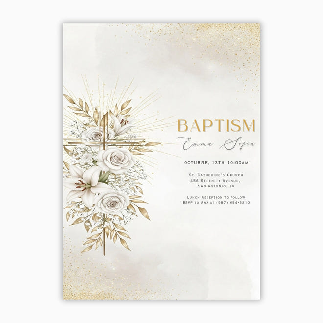 Elegant Gold Baptism Invitation | Printable Christening Template | Baby Boy or Girl Editable Invite | Instant Download