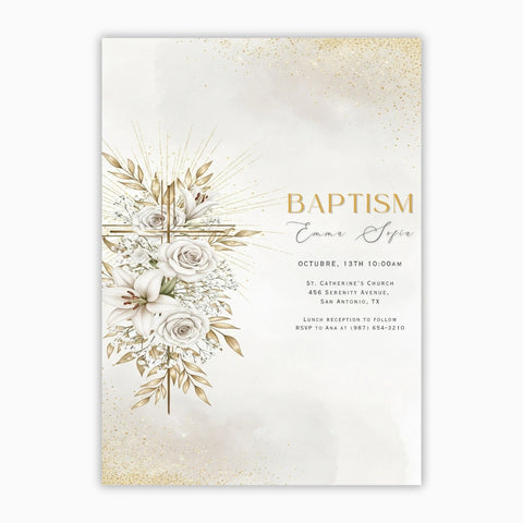 Elegant Gold Baptism Invitation | Printable Christening Template | Baby Boy or Girl Editable Invite | Instant Download