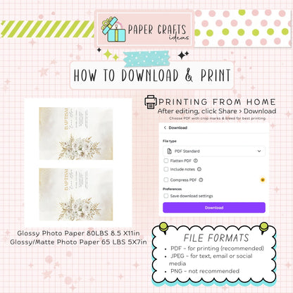 Elegant Gold Baptism Invitation | Printable Christening Template | Baby Boy or Girl Editable Invite | Instant Download