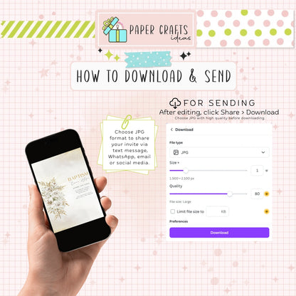 Elegant Gold Baptism Invitation | Printable Christening Template | Baby Boy or Girl Editable Invite | Instant Download