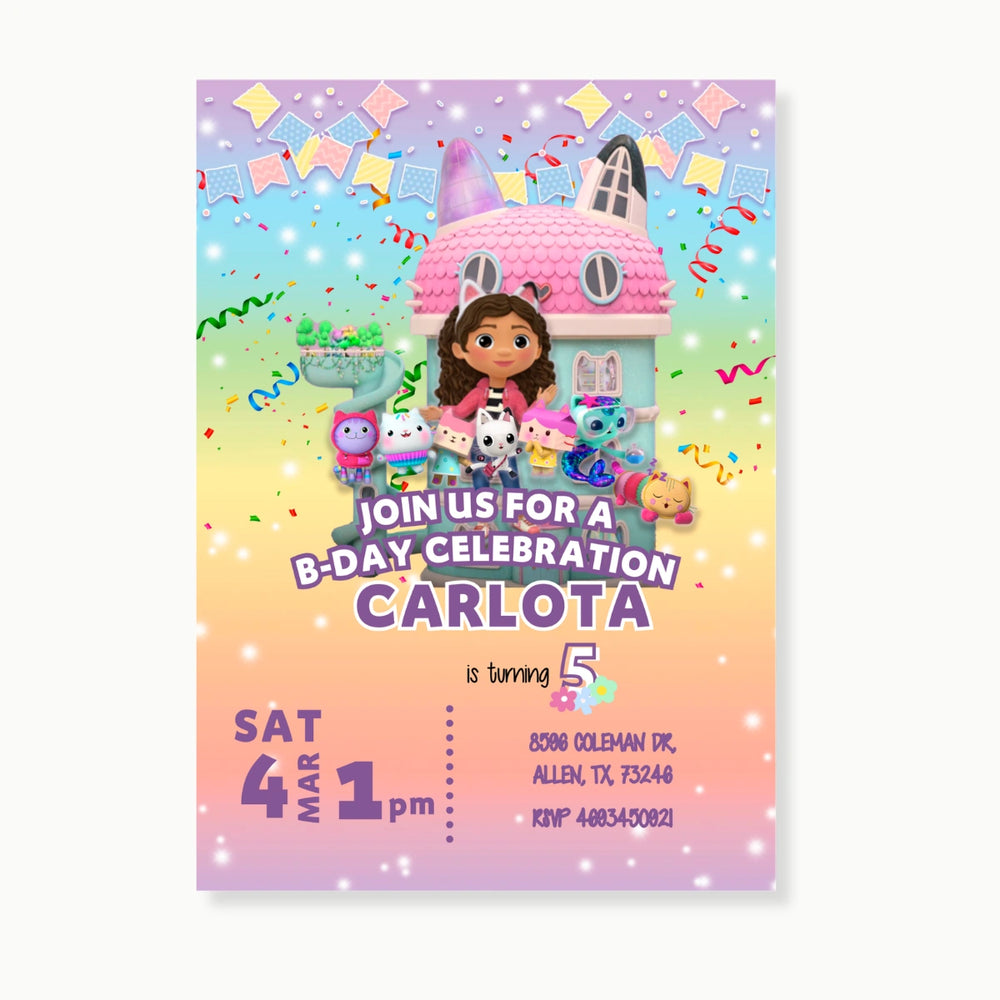gabby dollhouse birthday invitation editable template for kids party