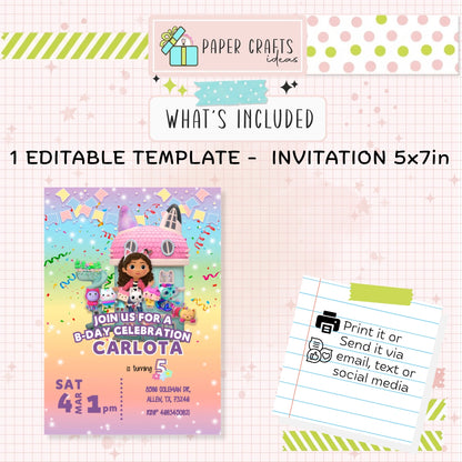 gabby dollhouse party invitation printable digital download