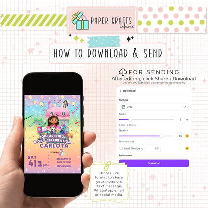 editable gabby dollhouse invitation digital template