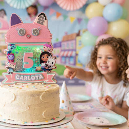 Children celebrating a birthday with a cake featuring a '5' topper and colorful decorations.