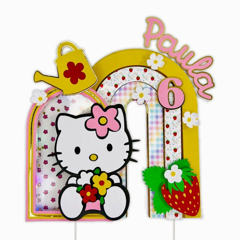 Hello Kitty Cake Topper — Custom Name & Age | Kids Birthday Party Decoration