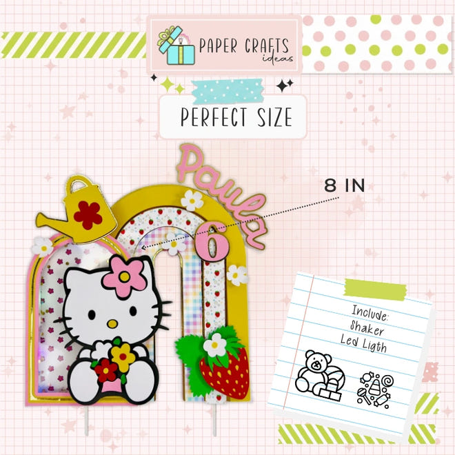 Hello Kitty Cake Topper — Custom Name & Age | Kids Birthday Party Decoration