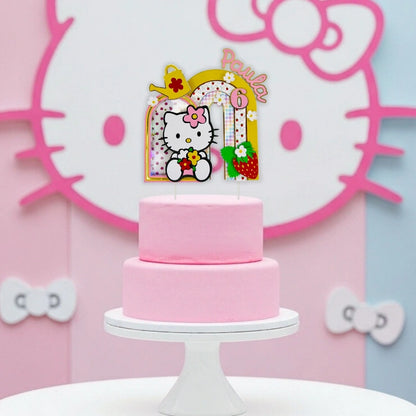 Hello Kitty Cake Topper — Custom Name & Age | Kids Birthday Party Decoration