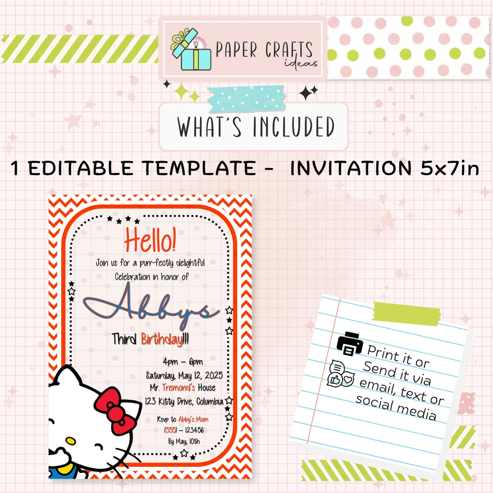 girl hello kitty birthday invitation printable digital download