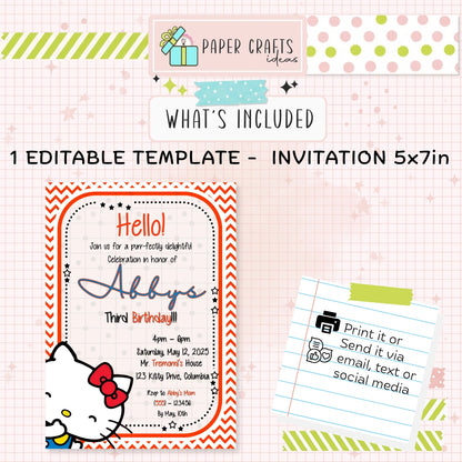 girl hello kitty birthday invitation printable digital download