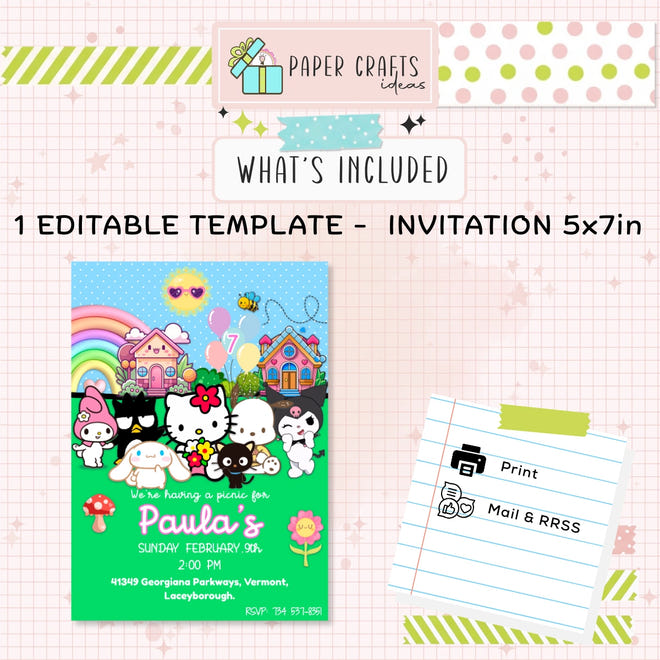 Personalized Hello Kitty Picnic Birthday Invitation — Kawaii Digital Party Invite | Custom Name & Age