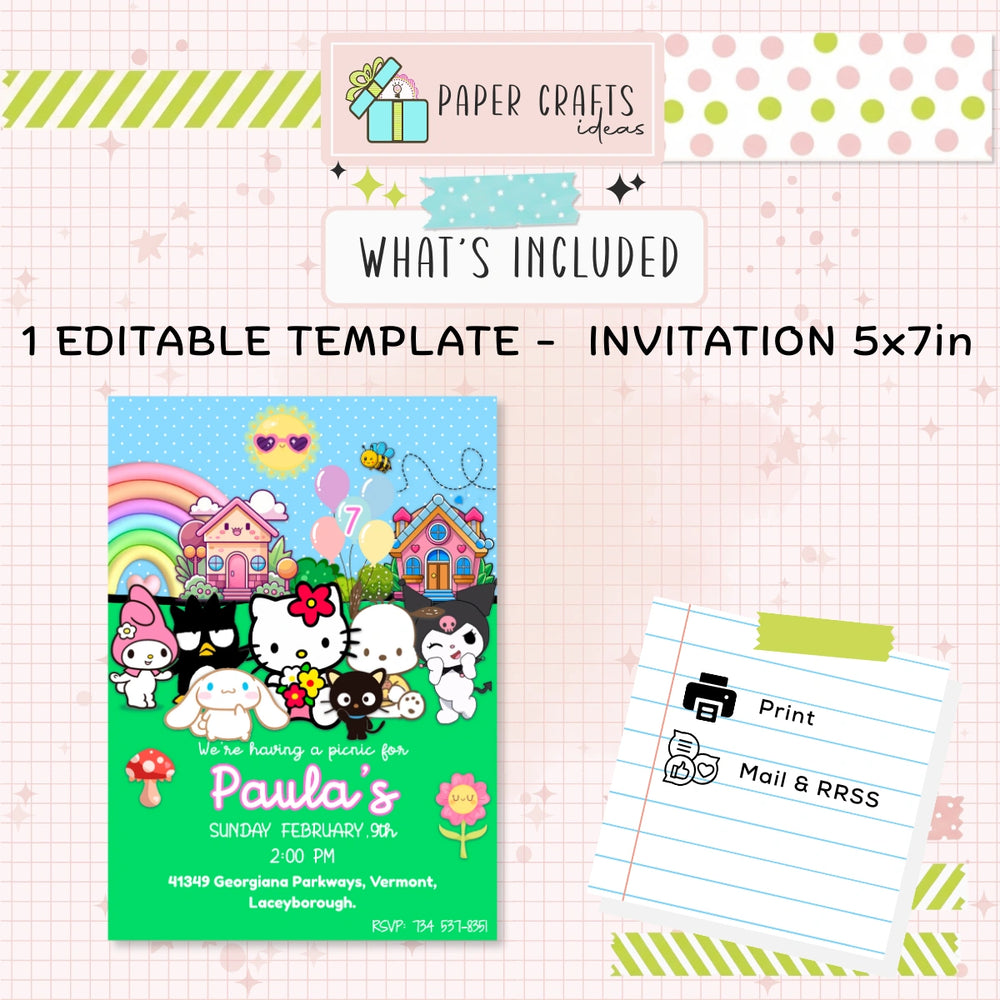 Personalized Hello Kitty Picnic Birthday Invitation — Kawaii Digital Party Invite | Custom Name & Age