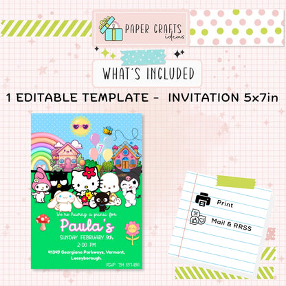 Personalized Hello Kitty Picnic Birthday Invitation — Kawaii Digital Party Invite | Custom Name & Age