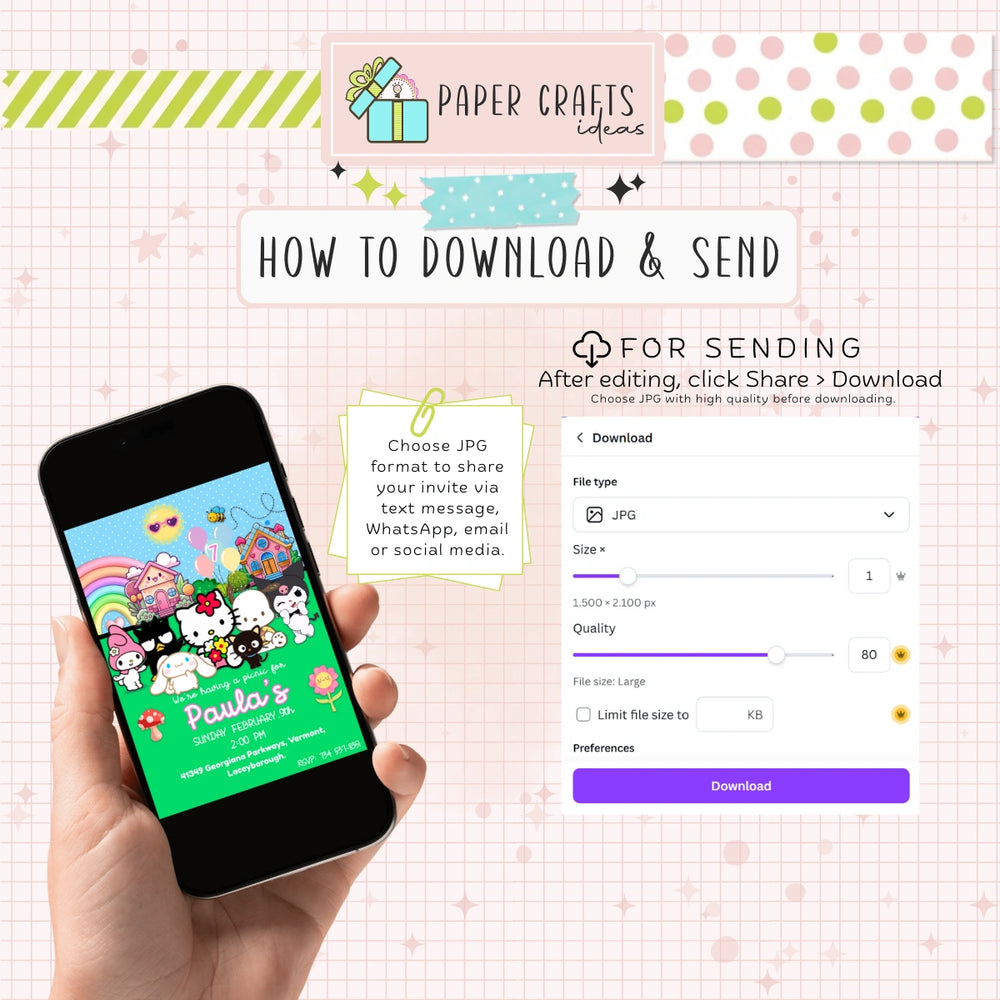 Personalized Hello Kitty Picnic Birthday Invitation — Kawaii Digital Party Invite | Custom Name & Age