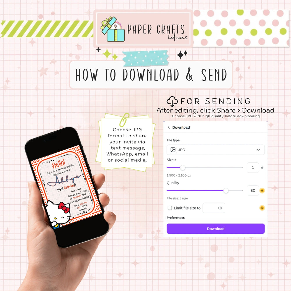 editable hello kitty birthday invite digital template