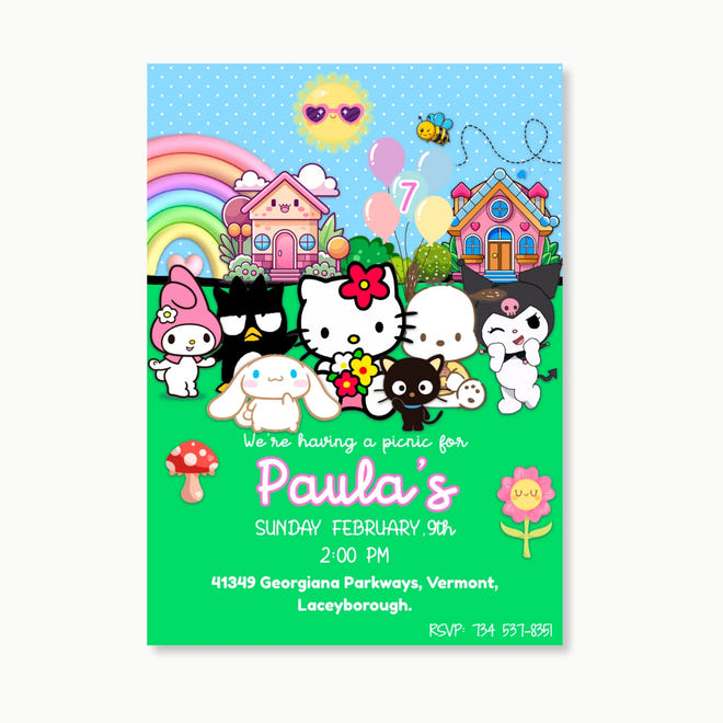 Personalized Hello Kitty Picnic Birthday Invitation — Kawaii Digital Party Invite | Custom Name & Age