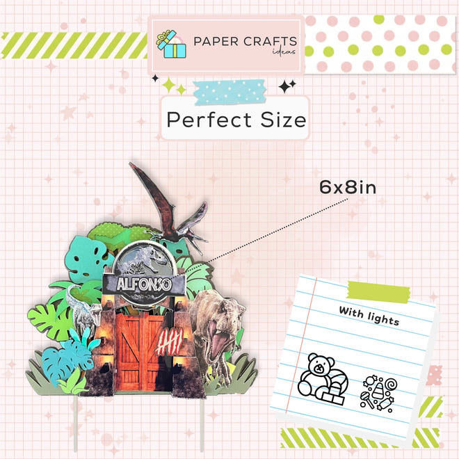 Dinosaur Jurassic World Cake Topper – 3D Jungle, T-Rex & Raptors, Name & Age