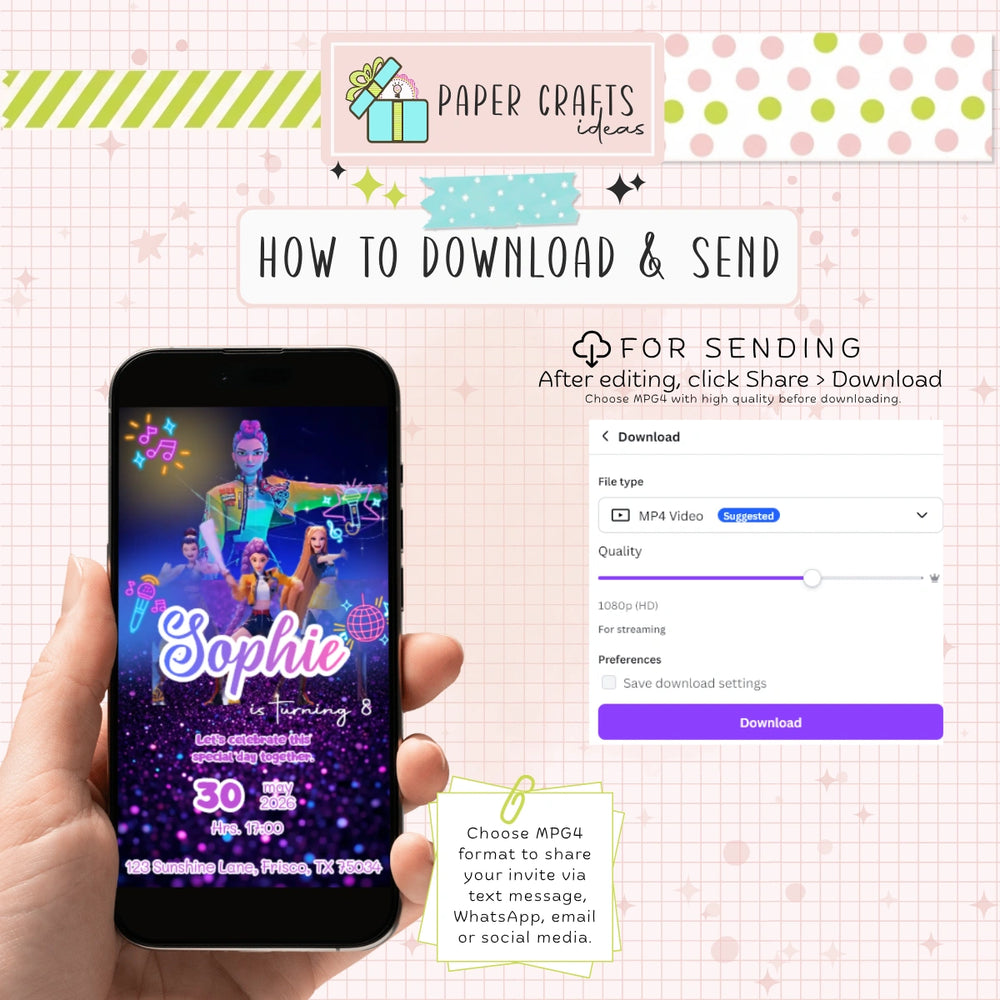 Kpop Huntrix Animated Digital Invitation