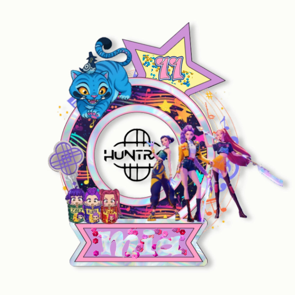 Kpop Demon Hunters Cake Topper with Shaker and LED Lights | Personalized Birthday Decoration