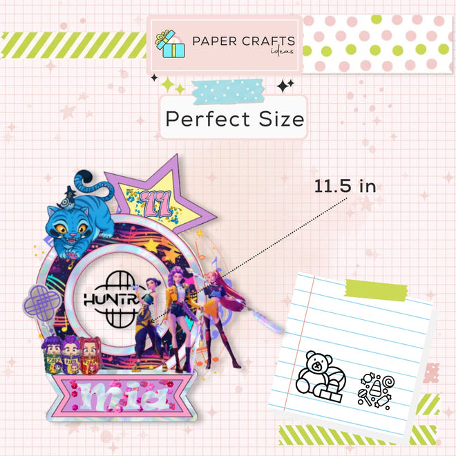 Kpop Demon Hunters Cake Topper with Shaker and LED Lights | Personalized Birthday Decoration