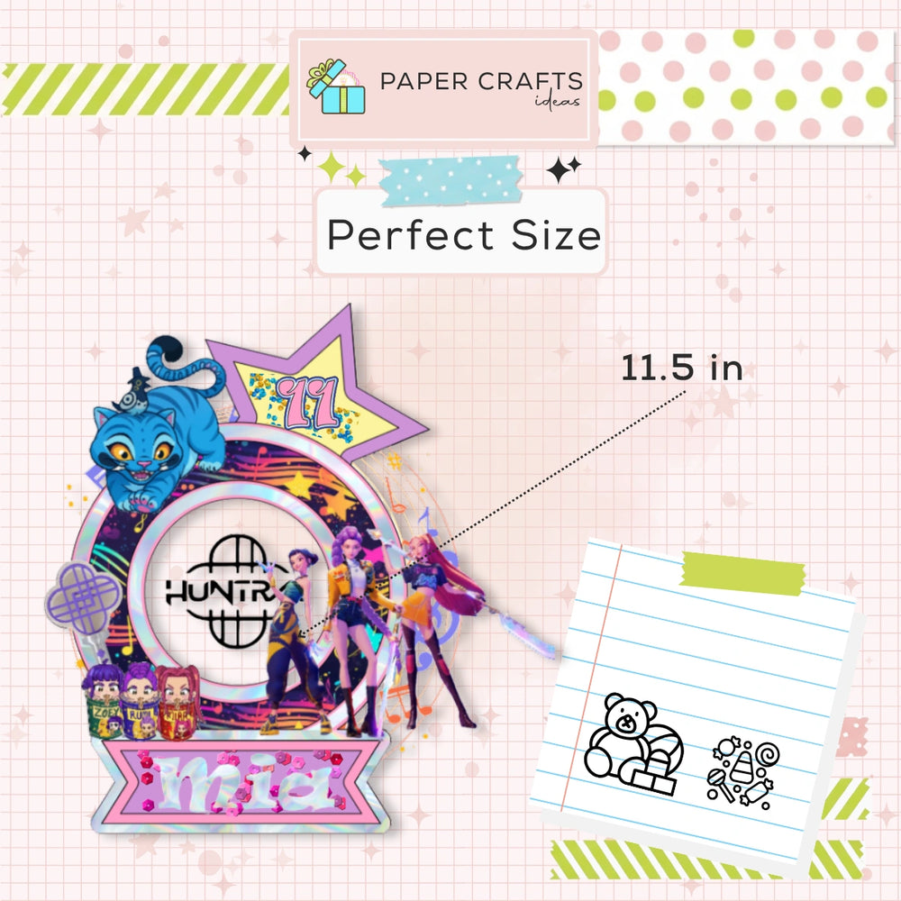 Kpop Demon Hunters Cake Topper with Shaker and LED Lights | Personalized Birthday Decoration