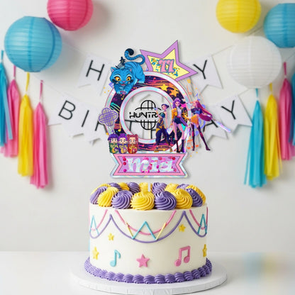 Kpop Demon Hunters Cake Topper with Shaker and LED Lights | Personalized Birthday Decoration