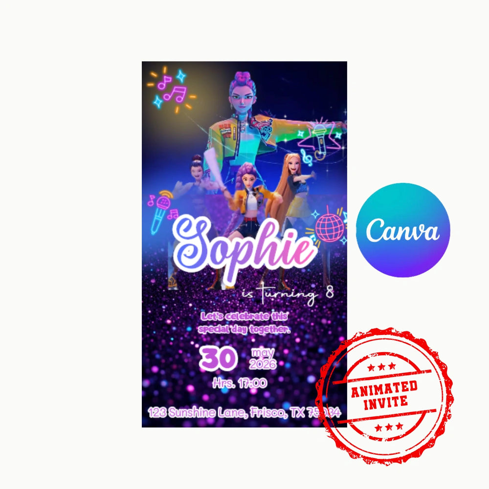 Kpop Huntrix Animated Digital Invitation