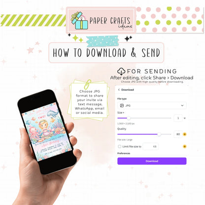 Mermaid Birthday Invitation Girl | Under the Sea Party Printable | Editable Template for 1st Birthday Celebration