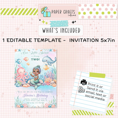 Mermaid Birthday Invitation | Under the Sea Party Printable | Editable Template for Girl’s 2nd Birthday Celebration