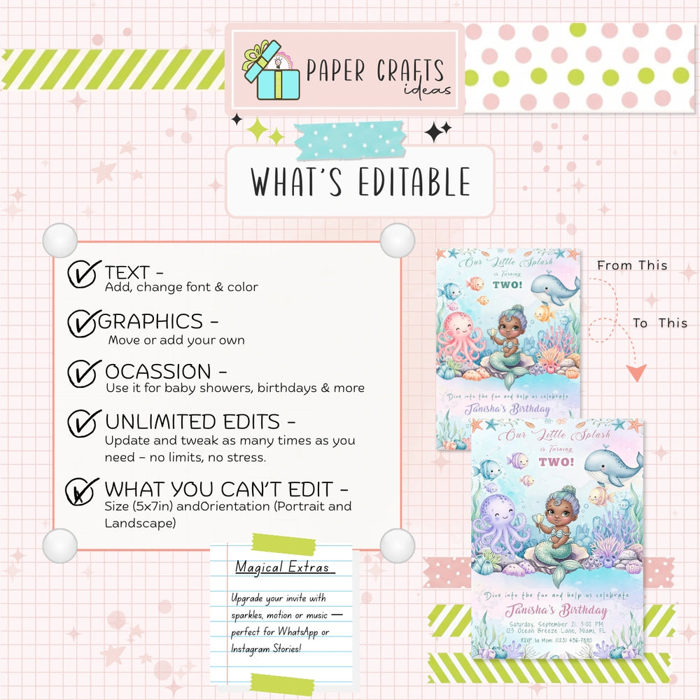 Mermaid Birthday Invitation | Under the Sea Party Printable | Editable Template for Girl’s 2nd Birthday Celebration