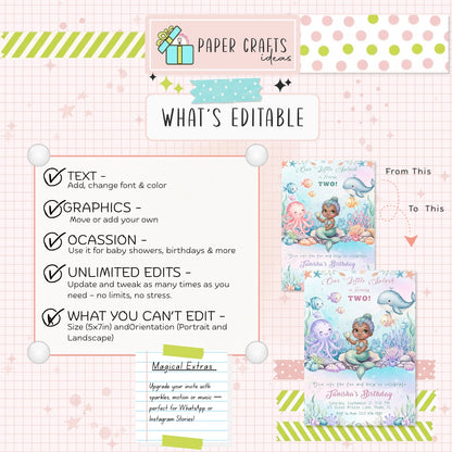 Mermaid Birthday Invitation | Under the Sea Party Printable | Editable Template for Girl’s 2nd Birthday Celebration