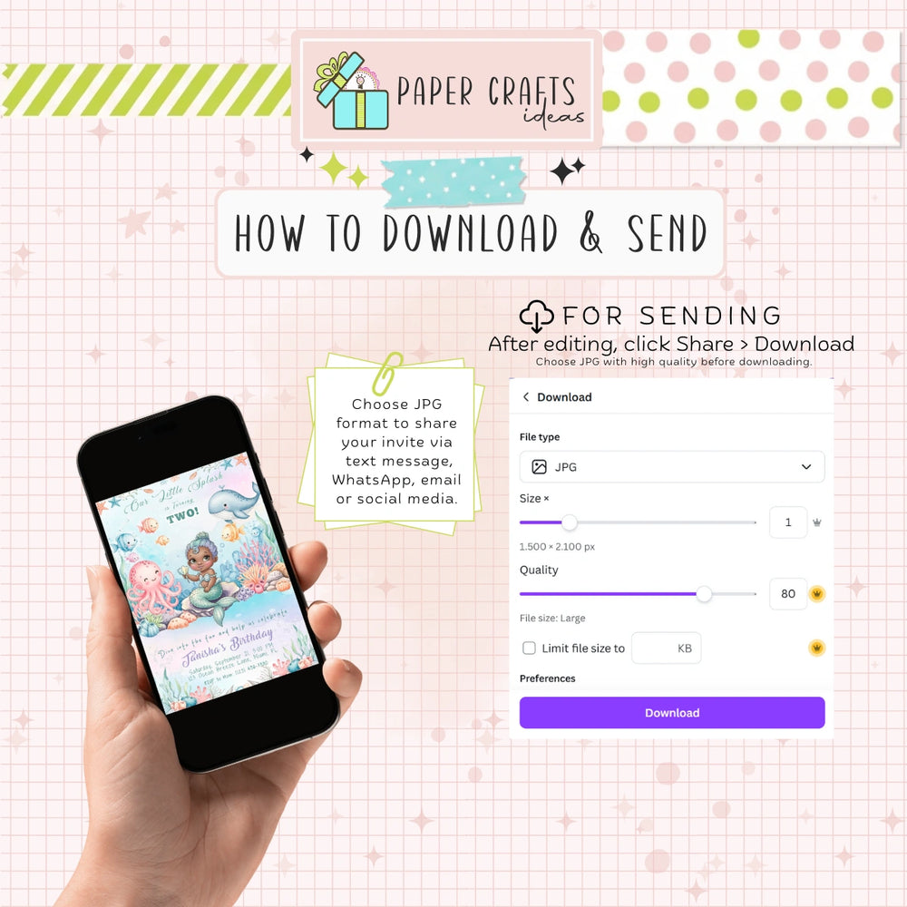 Mermaid Birthday Invitation | Under the Sea Party Printable | Editable Template for Girl’s 2nd Birthday Celebration