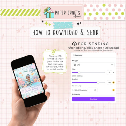 Mermaid Birthday Invitation | Under the Sea Party Printable | Editable Template for Girl’s 2nd Birthday Celebration