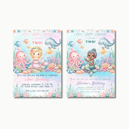 Editable Little Mermaid Birthday Invitation Under the Sea Theme for Girls Digital Download