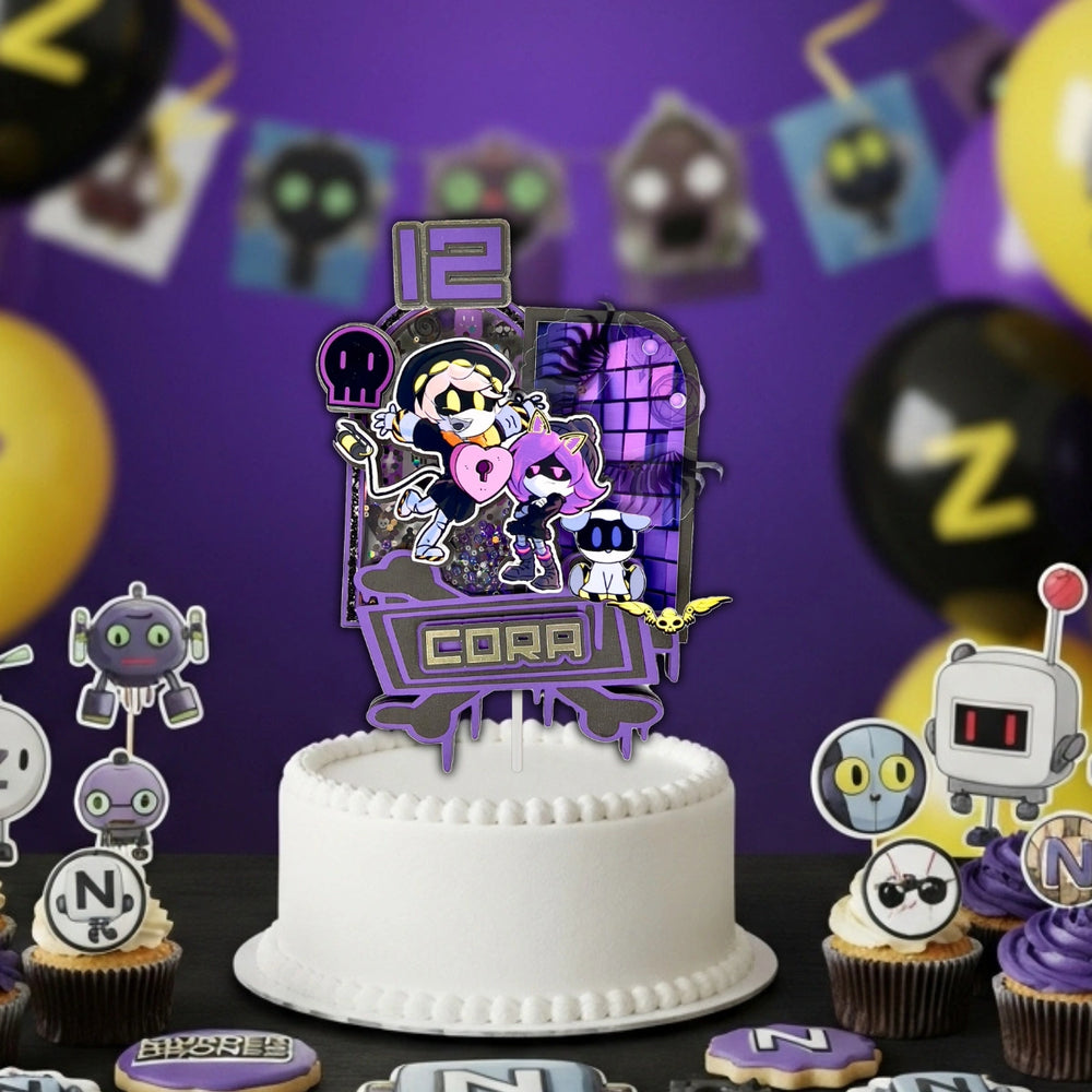 Murder Drones Theme Cake Topper — Custom Name & Age | Kids Birthday Party Decoration