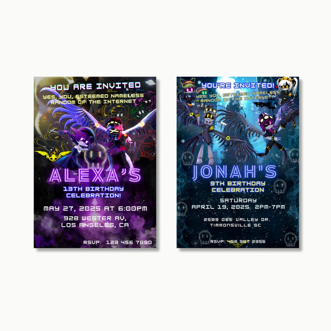 Murder Drones birthday digital invitation neon design