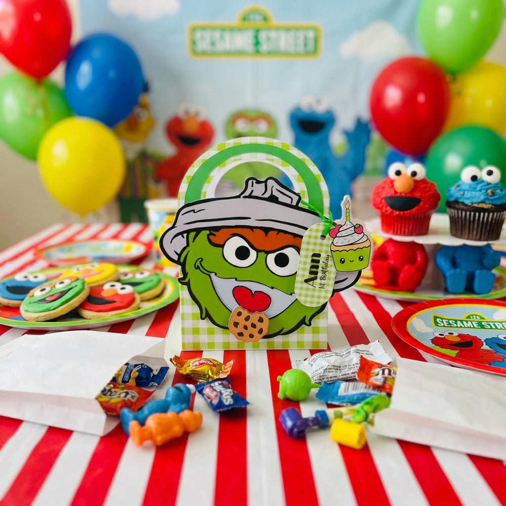 Sesame Street-themed birthday party with colorful balloons, cookies, and decorations.