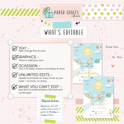 Our Little Star 1st Birthday Invitation Boy or Girl | Editable Space Theme Party Invite | First Trip Around the Sun Digital Download