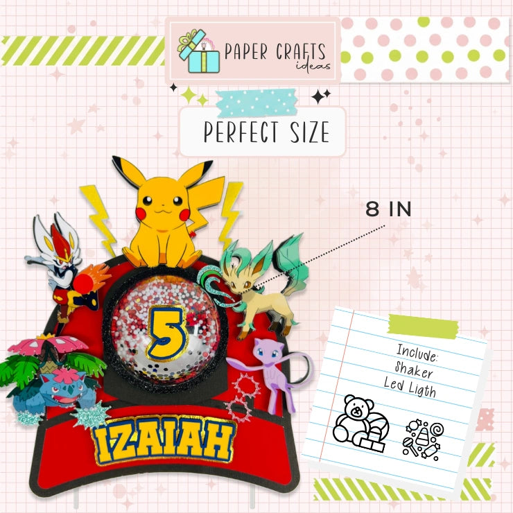 Pokemon Cake Topper — Custom Name & Age | Kids Birthday Party Decoration