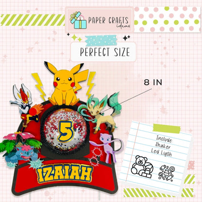 Pokemon Cake Topper — Custom Name & Age | Kids Birthday Party Decoration