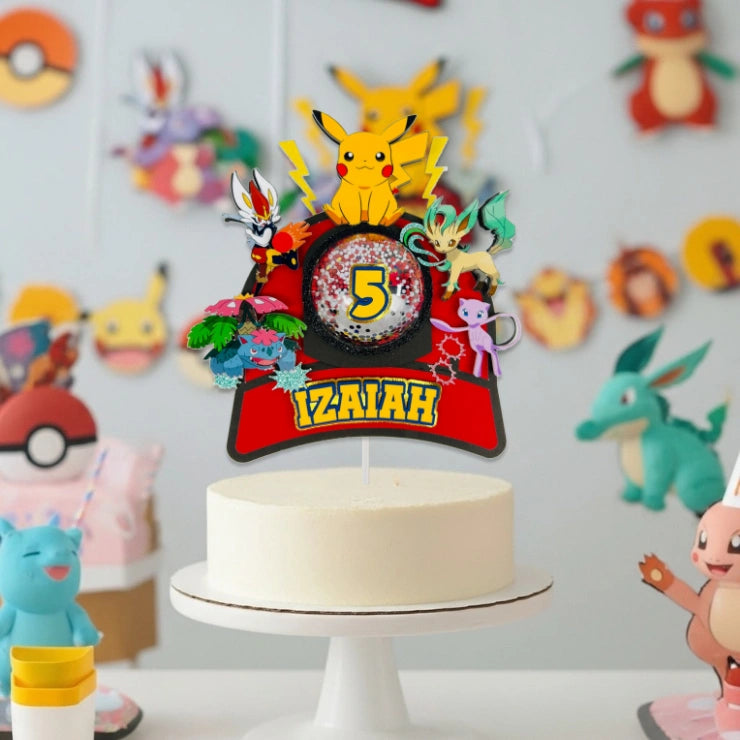 Pokemon Cake Topper — Custom Name & Age | Kids Birthday Party Decoration
