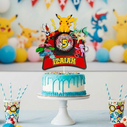 Pokemon Cake Topper — Custom Name & Age | Kids Birthday Party Decoration
