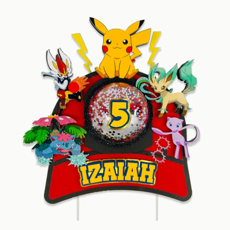 Pokemon Cake Topper — Custom Name & Age | Kids Birthday Party Decoration