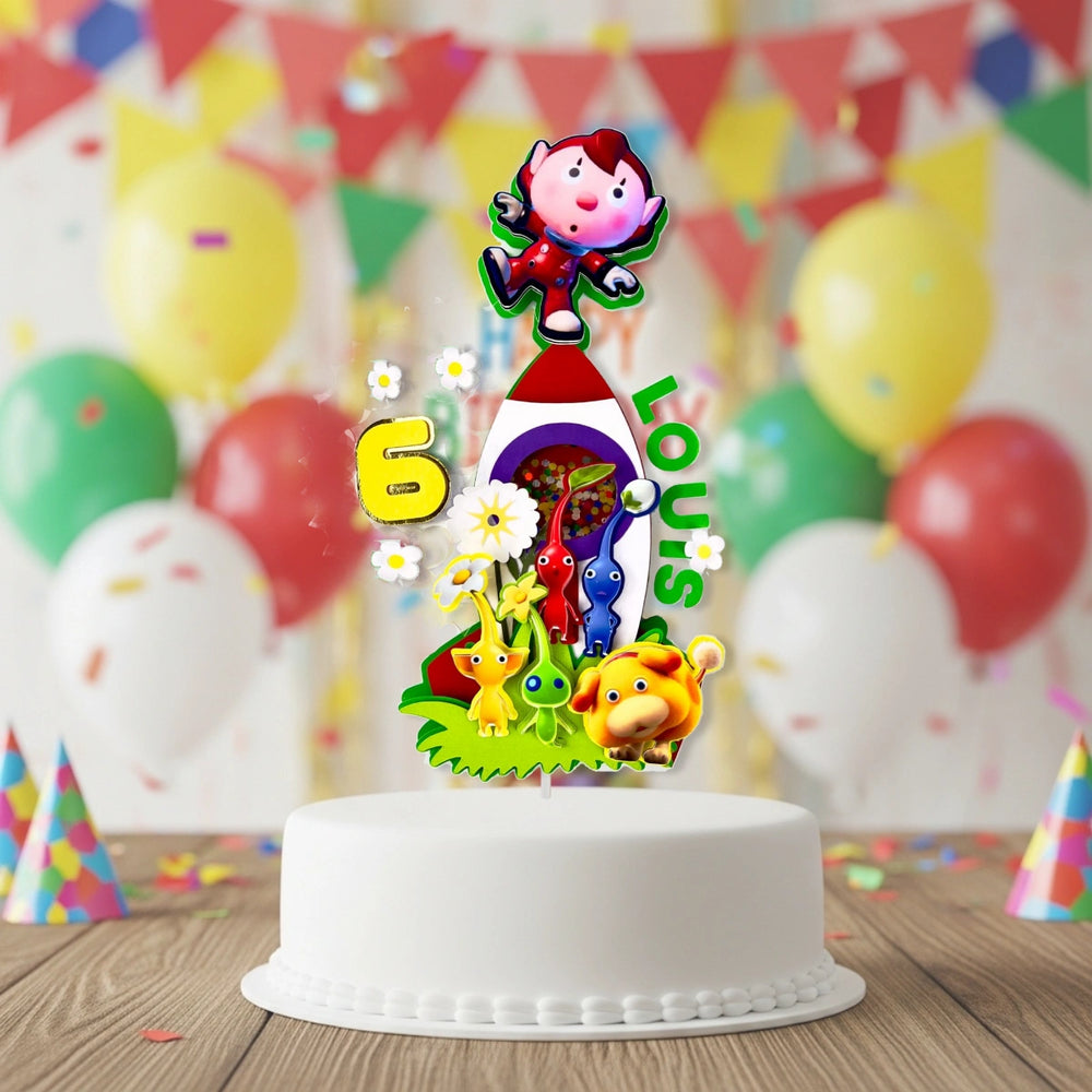 Pikmin Rocket Cake Topper with Characters — Kids Birthday Party Decoration