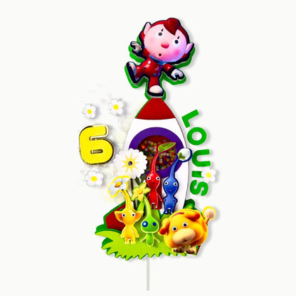 Pikmin Rocket Cake Topper with Characters — Kids Birthday Party Decoration