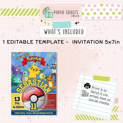 pokemon party invitation printable digital download